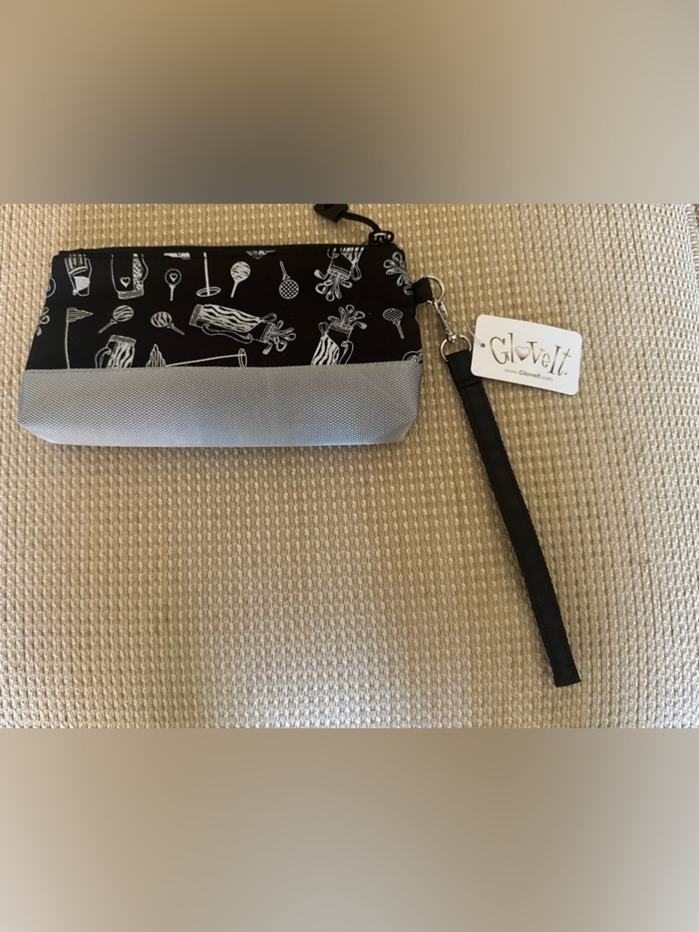 Glove It Black and Gray Wristlet Clutch with Novelty Print